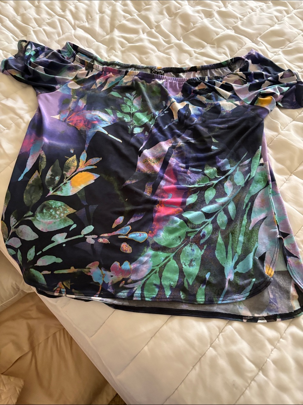 Off-Shoulder Floral Print Women’s Top - Multicolor-M but fits more like large